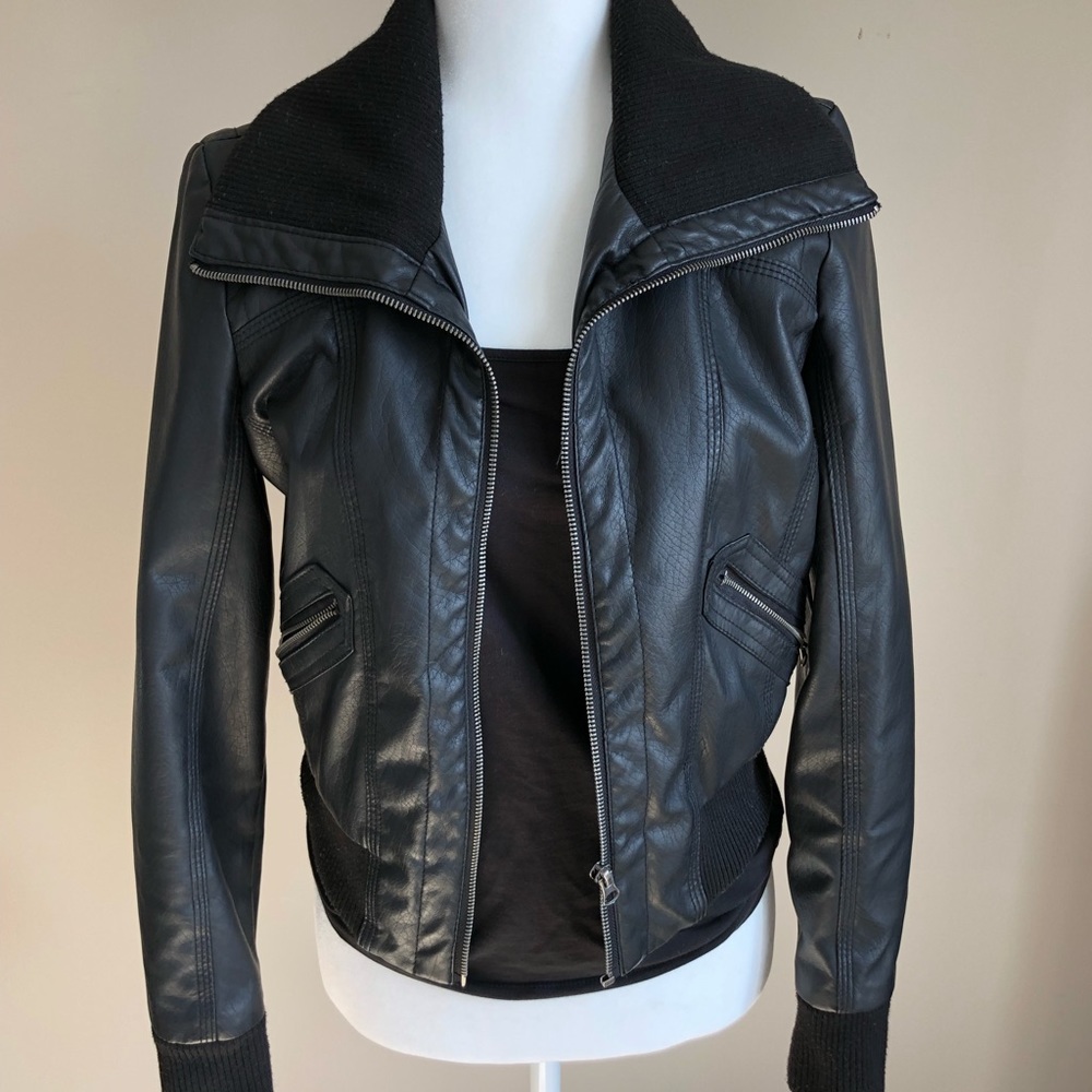 Faux leather black bomber jacket